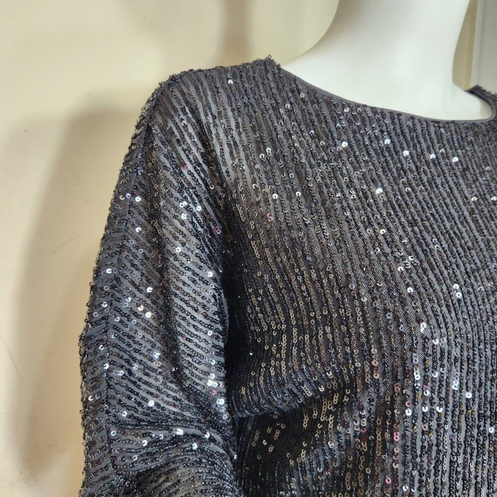 VINCE CAMUTO Women's Sparkle Black Sequin 3/4 Sleeve Mid Dress Size XS (12) - Picture 5 of 15